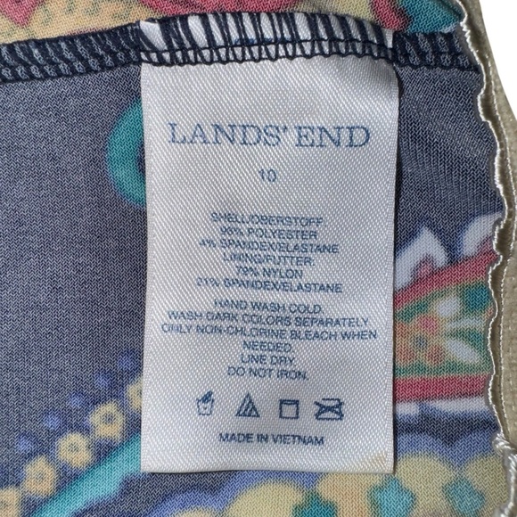 Lands End Swimsuit Top Women’s Size 10 Navy Aqua Red Yellow Adjustable Straps - Picture 4 of 5